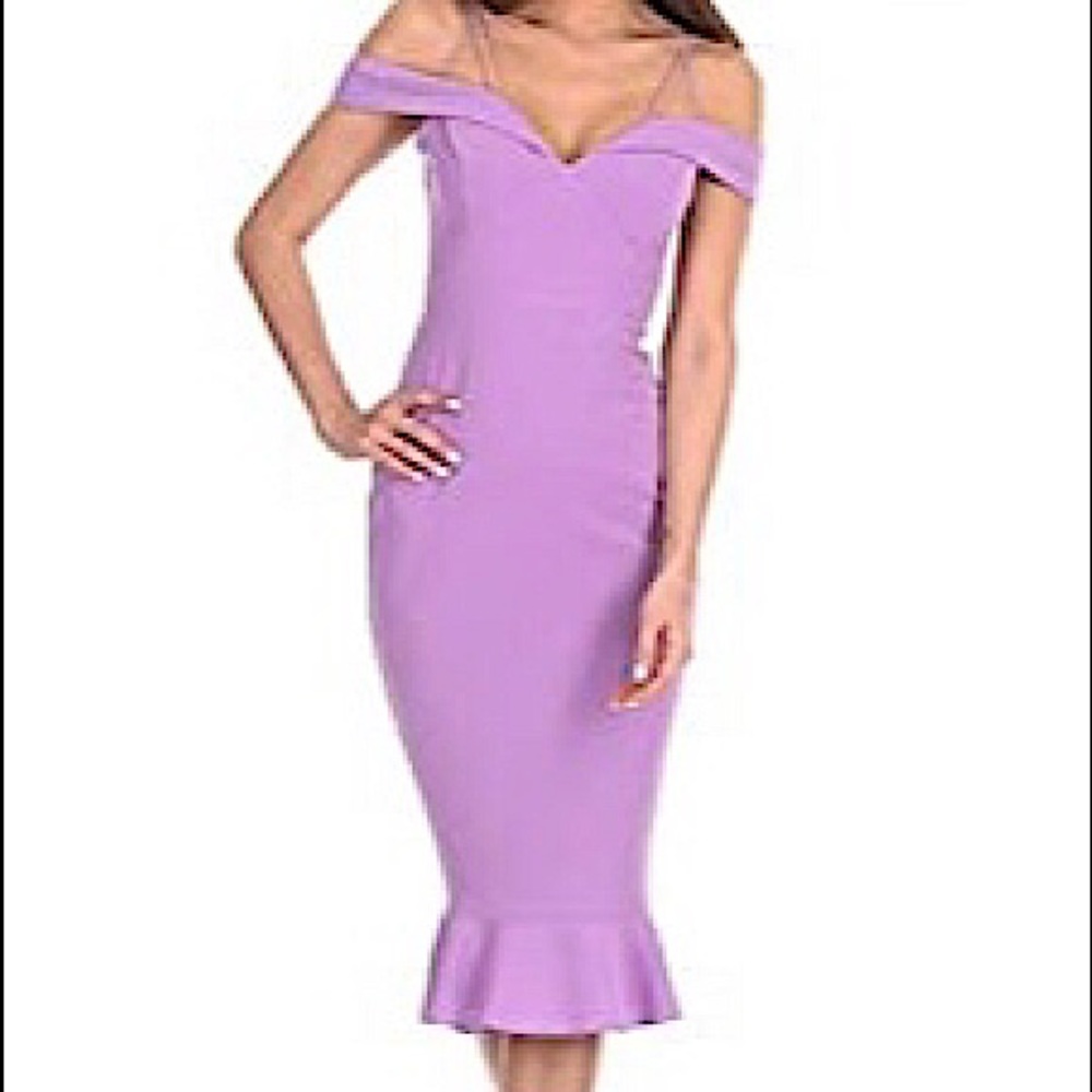 Lilac off-the-shoulder midi dress